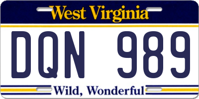 WV license plate DQN989