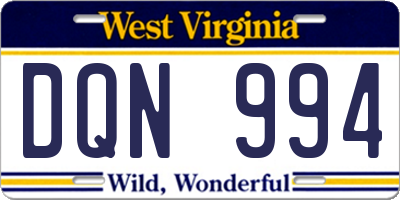 WV license plate DQN994