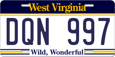 WV license plate DQN997