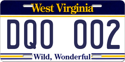 WV license plate DQO002