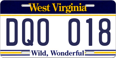 WV license plate DQO018