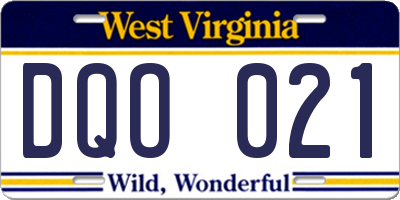 WV license plate DQO021