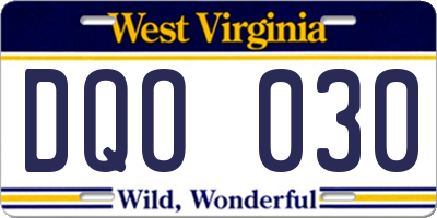 WV license plate DQO030