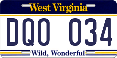 WV license plate DQO034