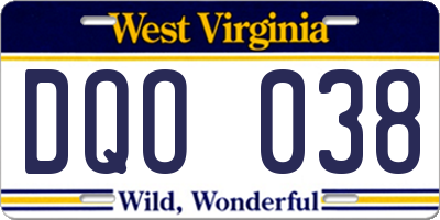 WV license plate DQO038