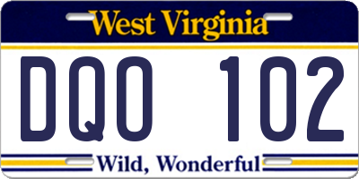 WV license plate DQO102