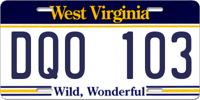 WV license plate DQO103