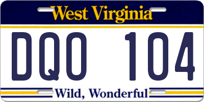 WV license plate DQO104