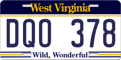 WV license plate DQO378
