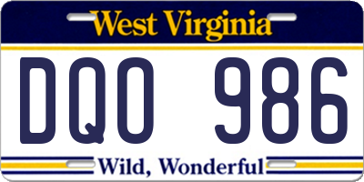 WV license plate DQO986