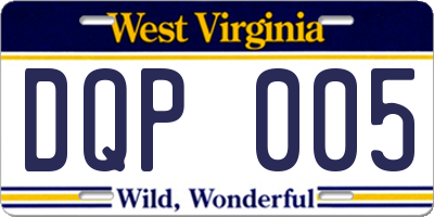 WV license plate DQP005