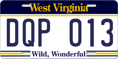 WV license plate DQP013