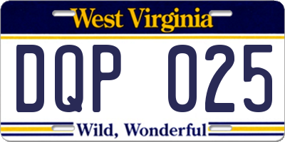 WV license plate DQP025