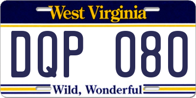 WV license plate DQP080