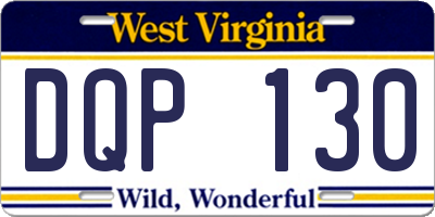 WV license plate DQP130