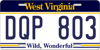 WV license plate DQP803