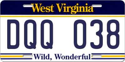 WV license plate DQQ038