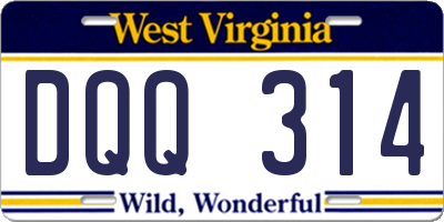 WV license plate DQQ314