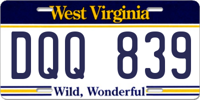 WV license plate DQQ839
