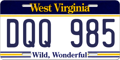 WV license plate DQQ985