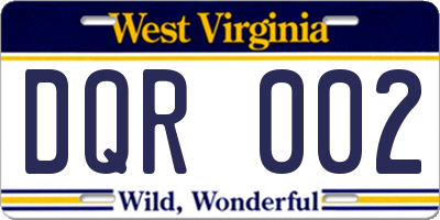 WV license plate DQR002