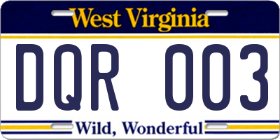 WV license plate DQR003
