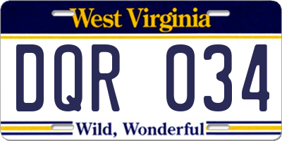 WV license plate DQR034