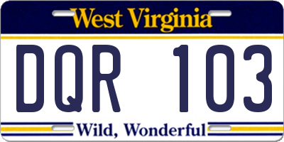 WV license plate DQR103