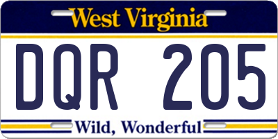 WV license plate DQR205