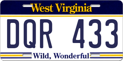 WV license plate DQR433