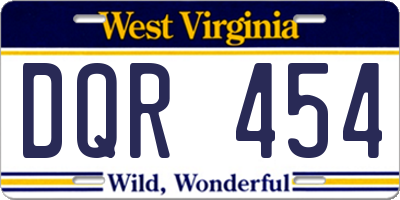 WV license plate DQR454