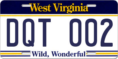 WV license plate DQT002