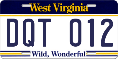 WV license plate DQT012