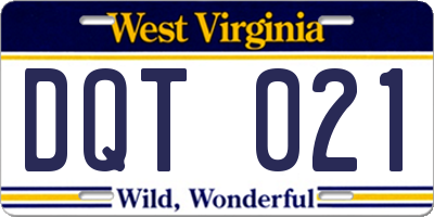 WV license plate DQT021