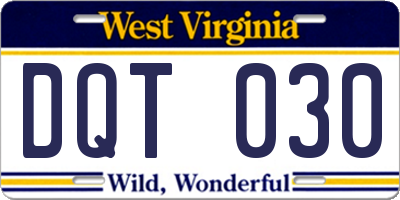WV license plate DQT030