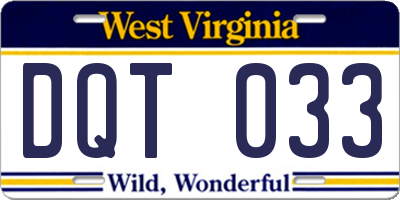 WV license plate DQT033