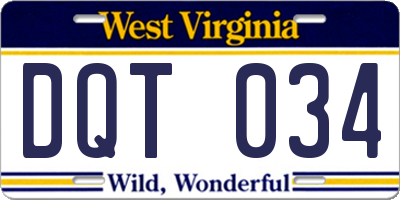 WV license plate DQT034