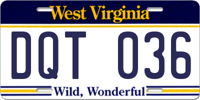 WV license plate DQT036