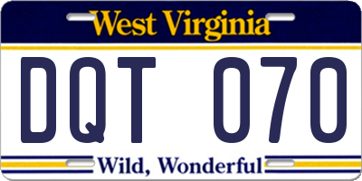 WV license plate DQT070