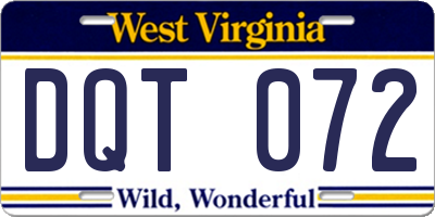 WV license plate DQT072