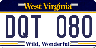 WV license plate DQT080