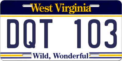 WV license plate DQT103