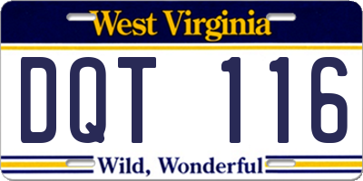 WV license plate DQT116