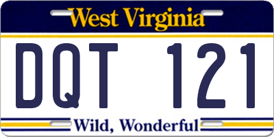 WV license plate DQT121