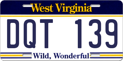 WV license plate DQT139