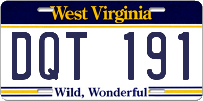 WV license plate DQT191