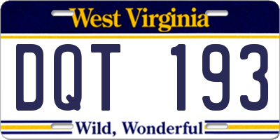 WV license plate DQT193