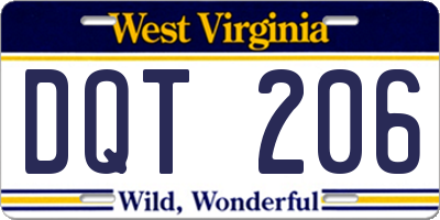 WV license plate DQT206