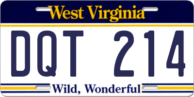 WV license plate DQT214