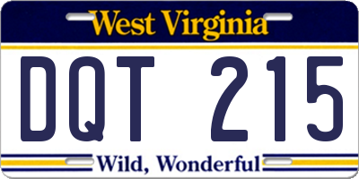 WV license plate DQT215